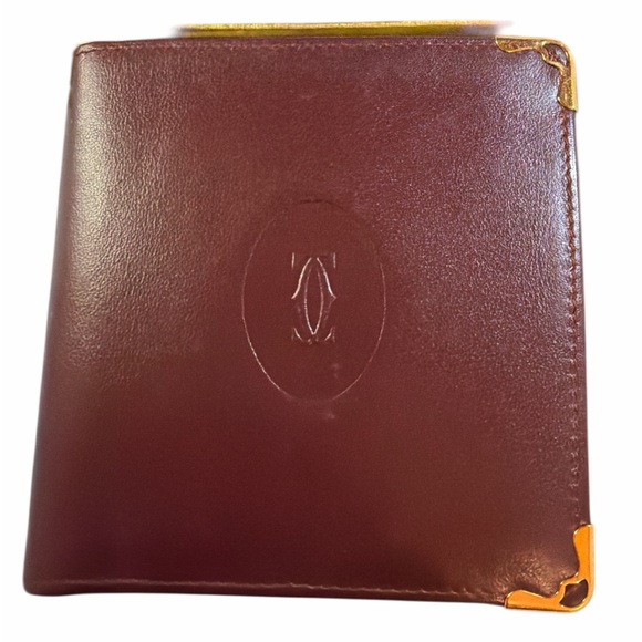 Cartier Other - Vintage Must de Cartier Burgundy Calfskin Leather Bifold Wallet - Gold Hardware